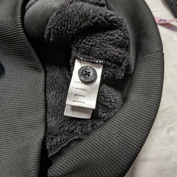 The north face fleece/sherpa fuzzy pullover hooded sweatshirt black Large - Picture 3 of 9